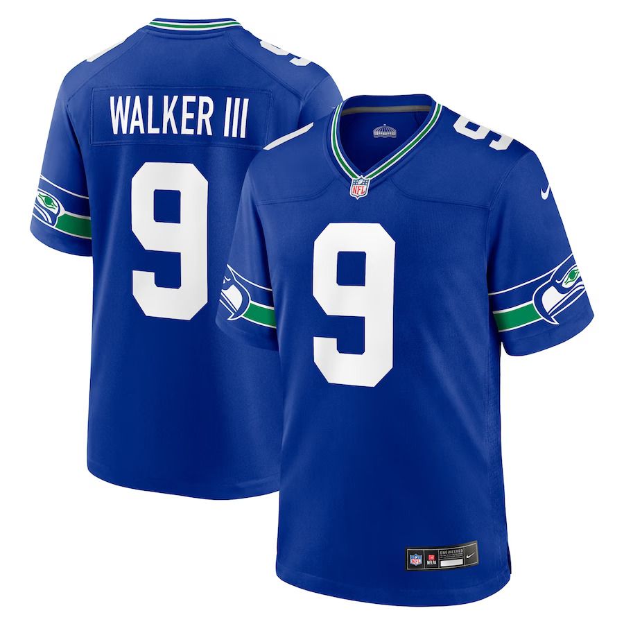 Men Seattle Seahawks 9 Kenneth Walker III Nike Royal Throwback Player Game NFL Jersey